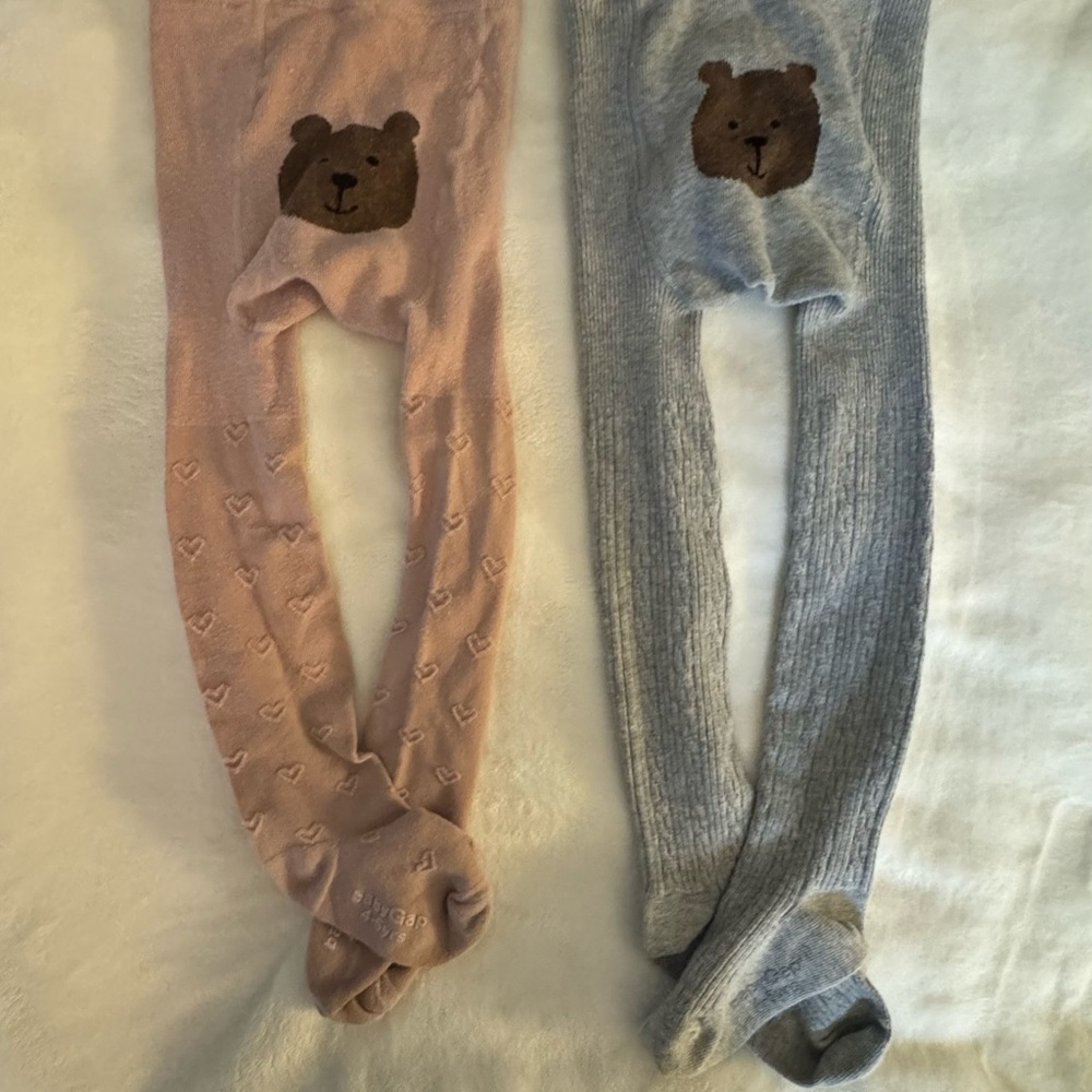 Cat & Jack Kids Leggings - Pink and Gray with Bear Design